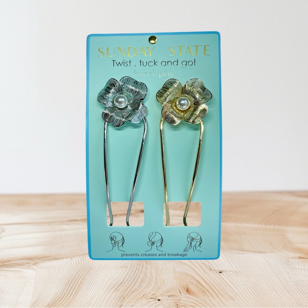 Sunday State Floral Hair Pins - Gold and Silver